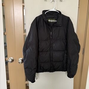 Eddie Bauer Men's Large Black Quilted Goose Down Puffer Jacket Winter Snow